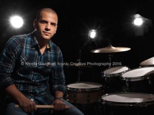 Antoine - West end drummer brought his kit in for his photo - depth of field - using aperture