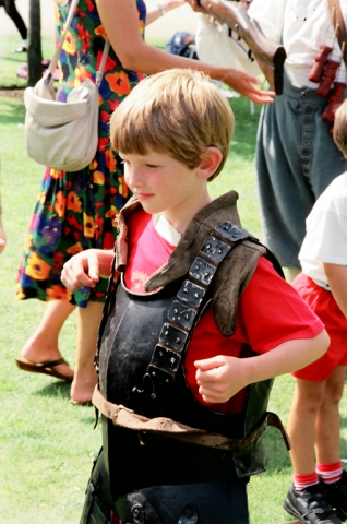 Trying on armour at Bolsover Castle