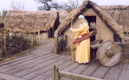 In kit with archery bow, quiver and arrows at Danelaw Viking Village