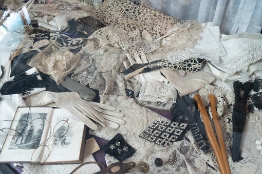 Exquisite lace items at Blists Hill haberdashers